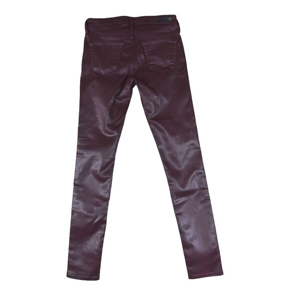 AG Legging Ankle Pants 25R Coated Waxed Jeans Ox Blood Red Skinny Super Sleek - Picture 2 of 10